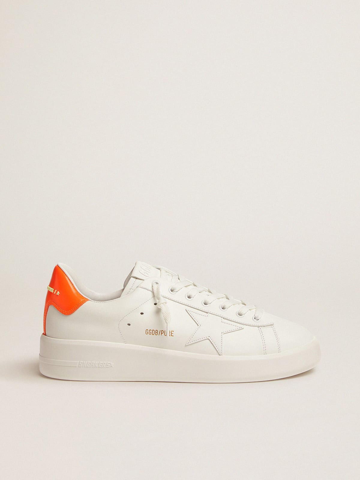 Golden Goose - White Purestar sneakers with fluorescent orange heel tab in 